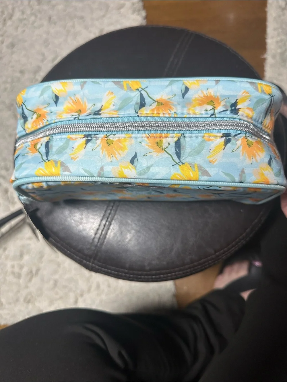 Jones New York Blue Floral Travel Cosmetic Pouch with Yellow Accents